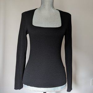 Worn once - Medium-Large - Flattering square neckline black sweater